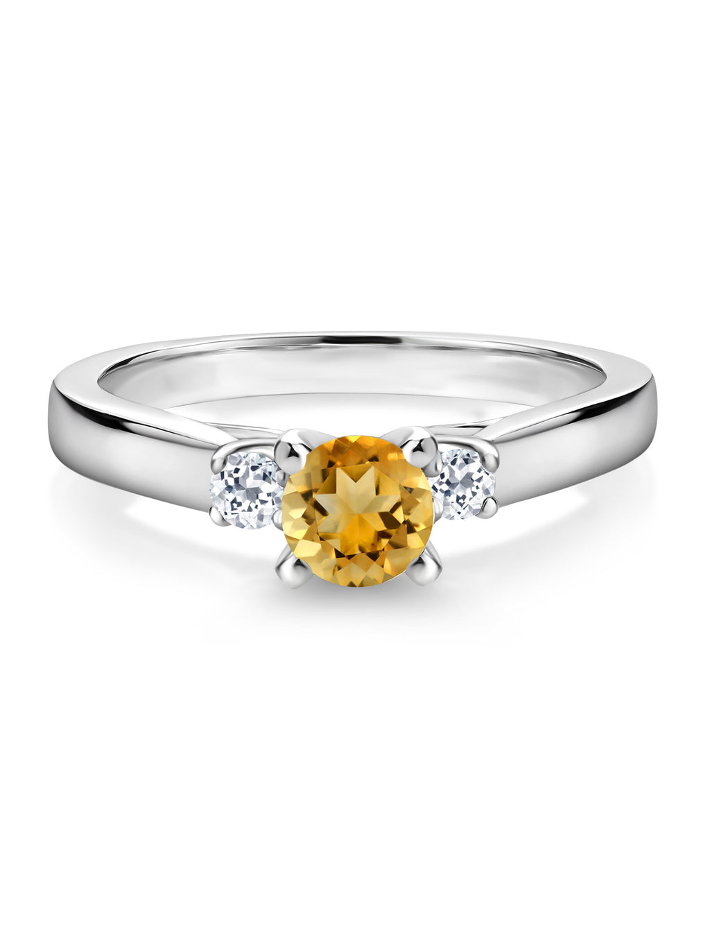 925 Sterling Silver Citrine and White Topaz 3-Stone Engagement Ring W13008