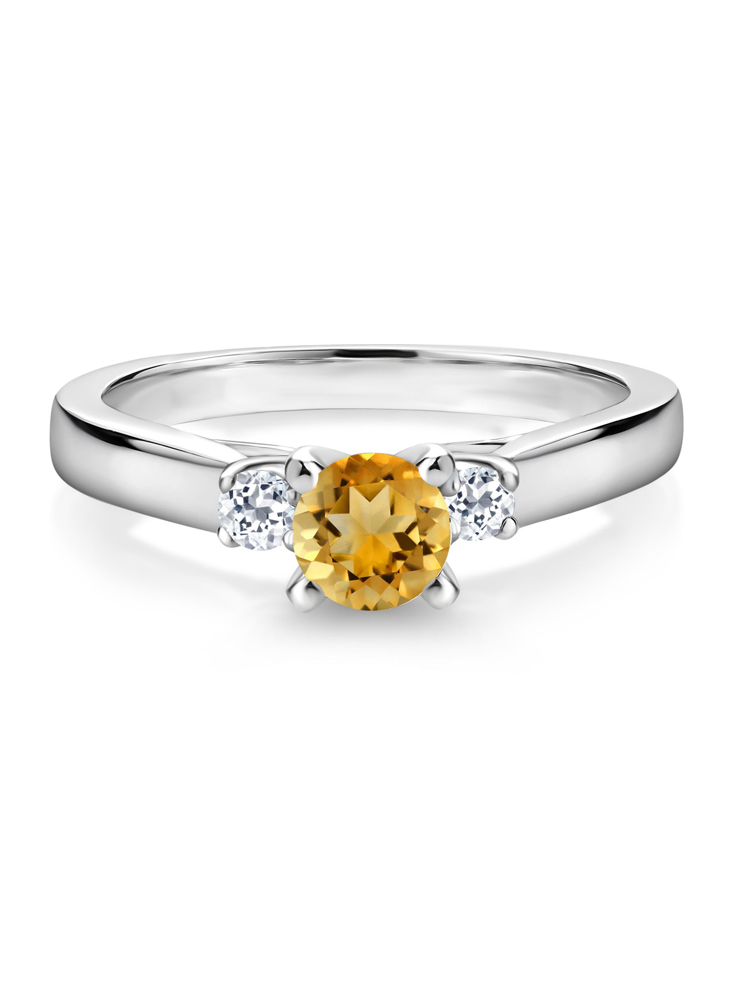 925 Sterling Silver Citrine and White Topaz 3-Stone Engagement Ring W13008