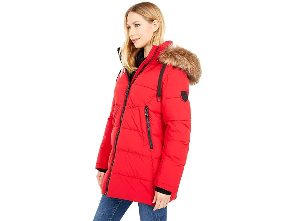 Heavy Puffer with Stretch and Faux Fur Hood F76248