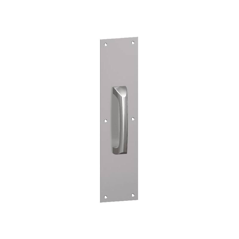Square Corner Pull Plate on Satin Stainless O1266