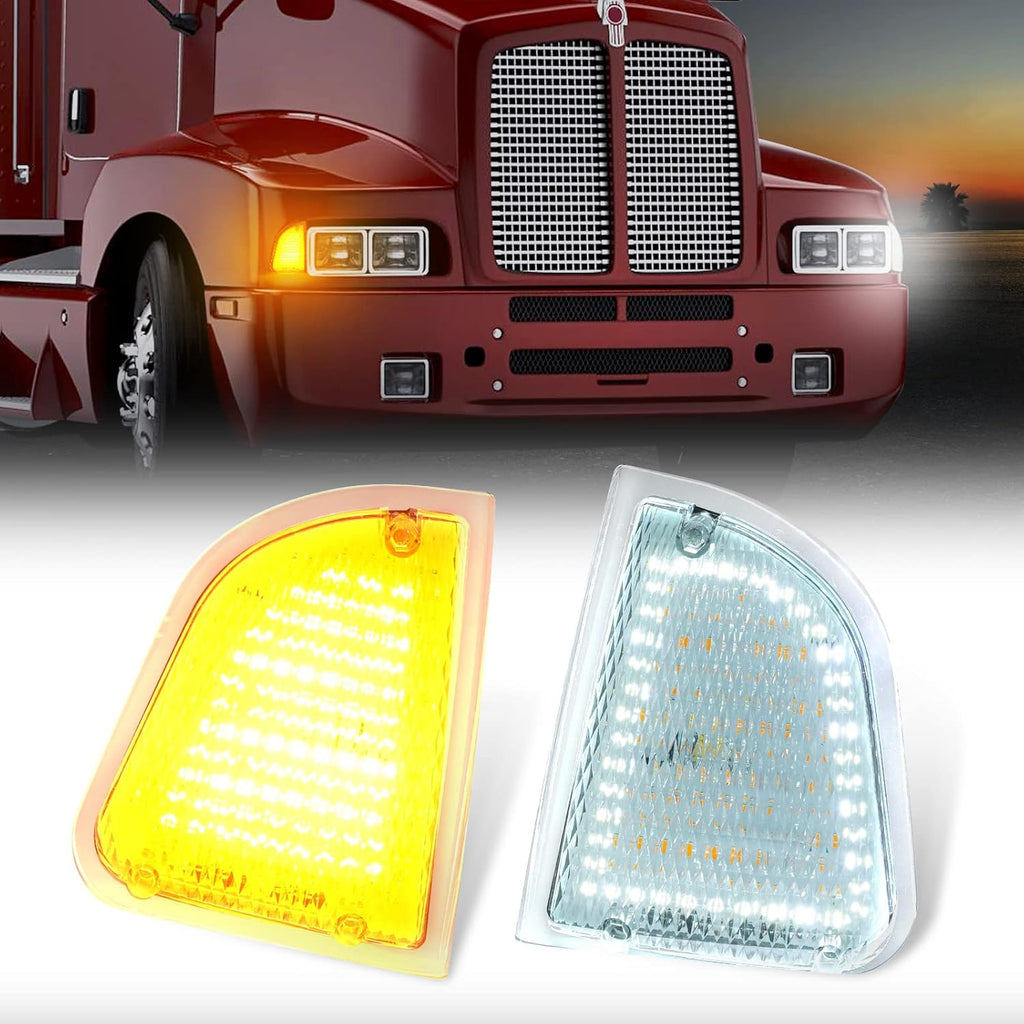 Front LED Turn Signal and Parking Lights Assembly, Amber and White, Clear Lens, Pack of 2 Z411069
