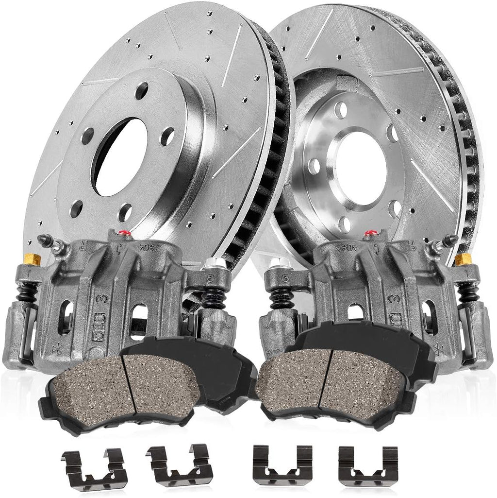 Premium Grade OE Loaded Calipers with Drilled Slotted Rotors and Ceramic Brake Pads Kit T630