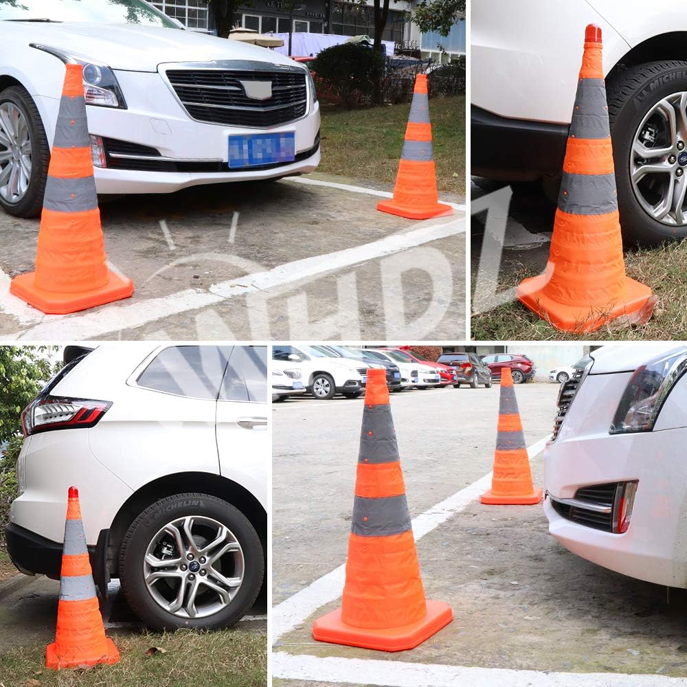 4 Pack Orange Collapsible Traffic Cones with LED Light B642