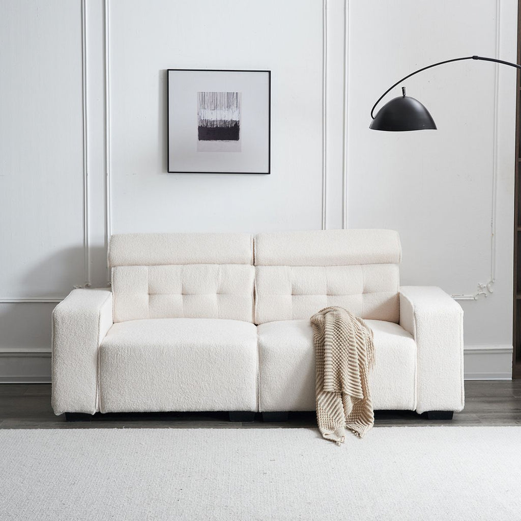 Off-White Teddy Velvet 2-Seat Sofa Bed with Detachable Armrests D263660