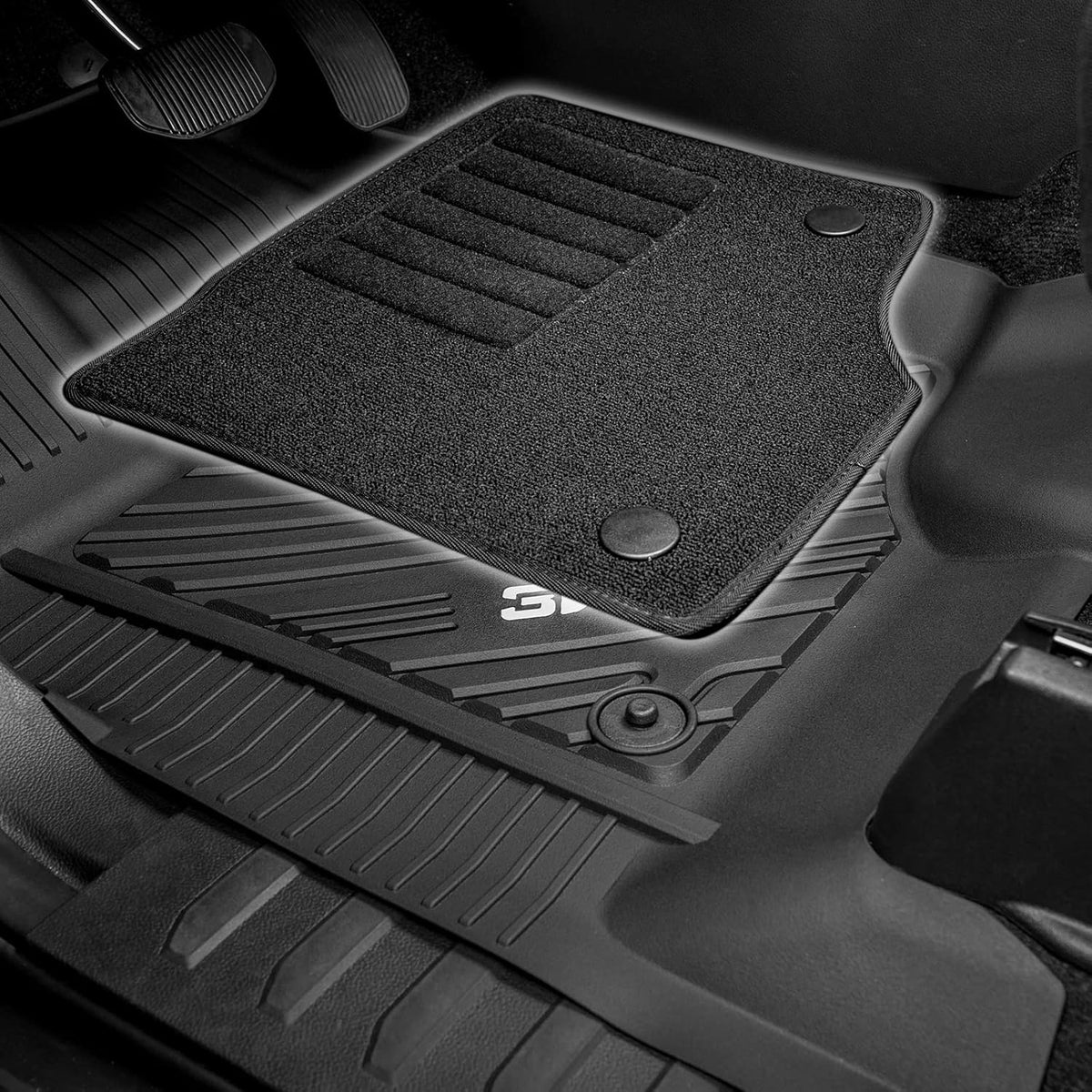 Black TPE All Weather Custom Fit Floor Mats for Ford F150 SuperCrew Cab 2015-2022 1st and 2nd Row Full Set B75640