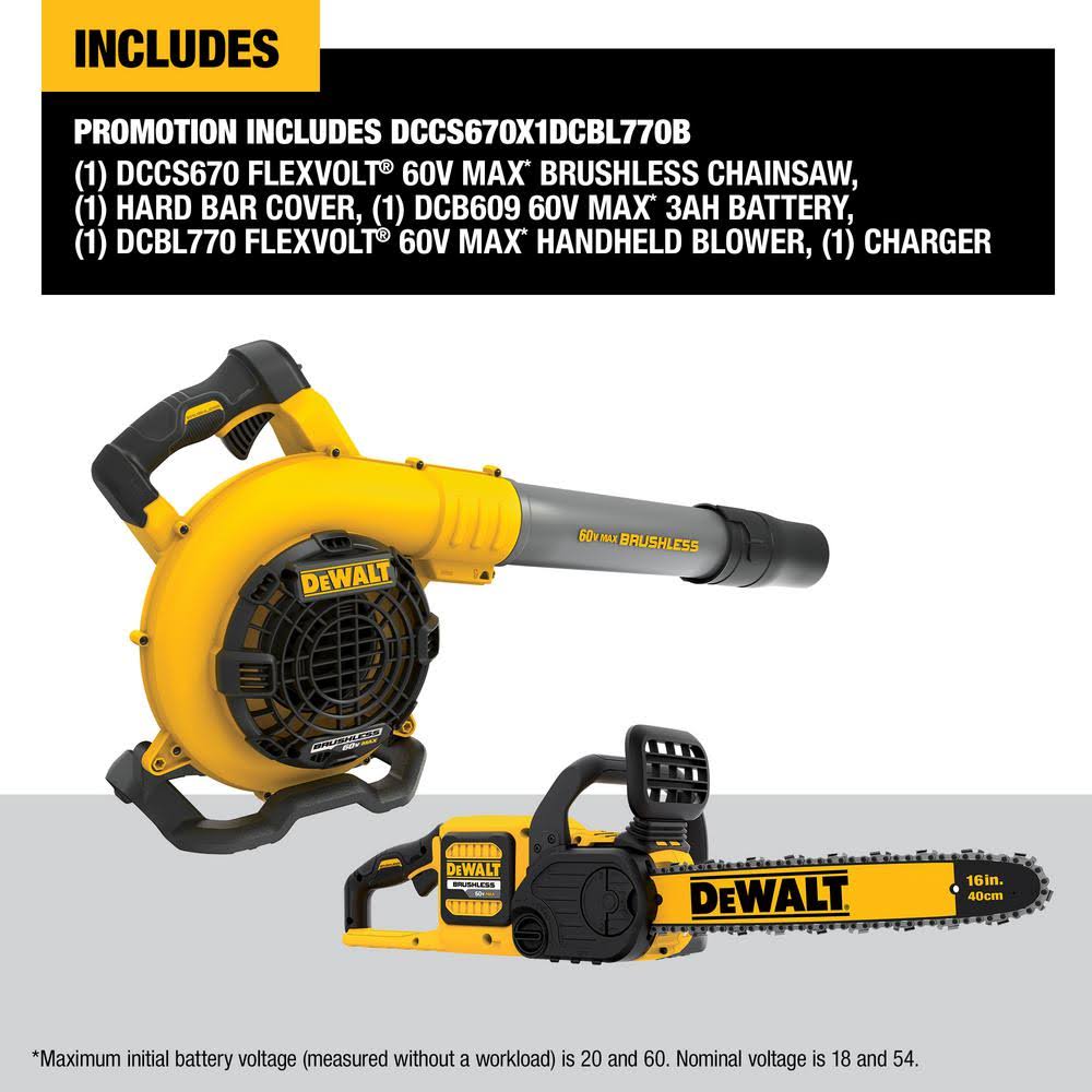 16 in. 60V Max Cordless Brushless Chainsaw with 3.0Ah Battery & Charger with Handheld Blower A31064