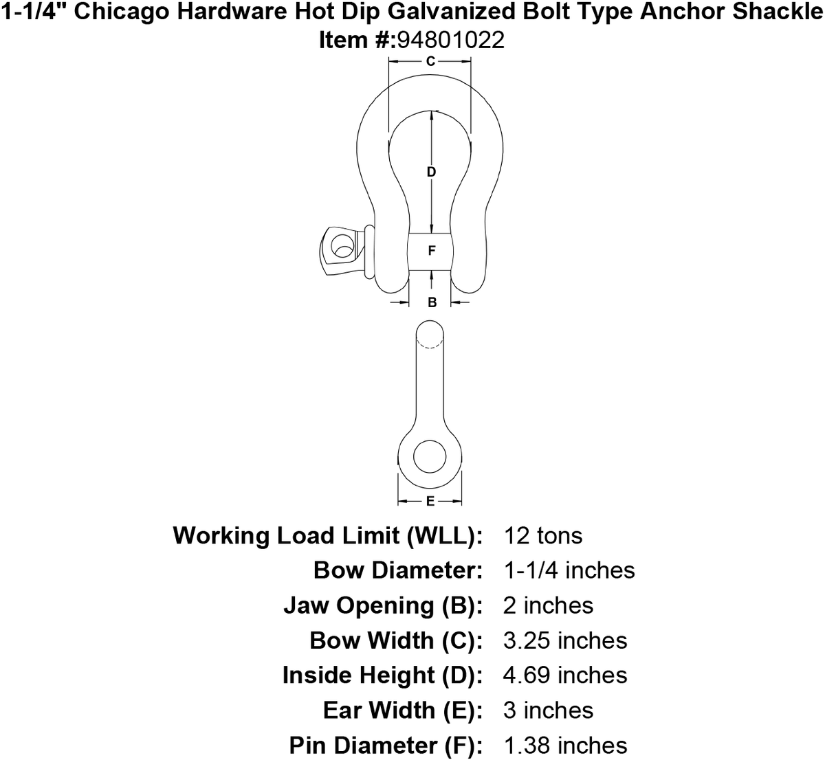 1-1/4 Hot Dip Galvanized Bolt Type Anchor Shackle A651576