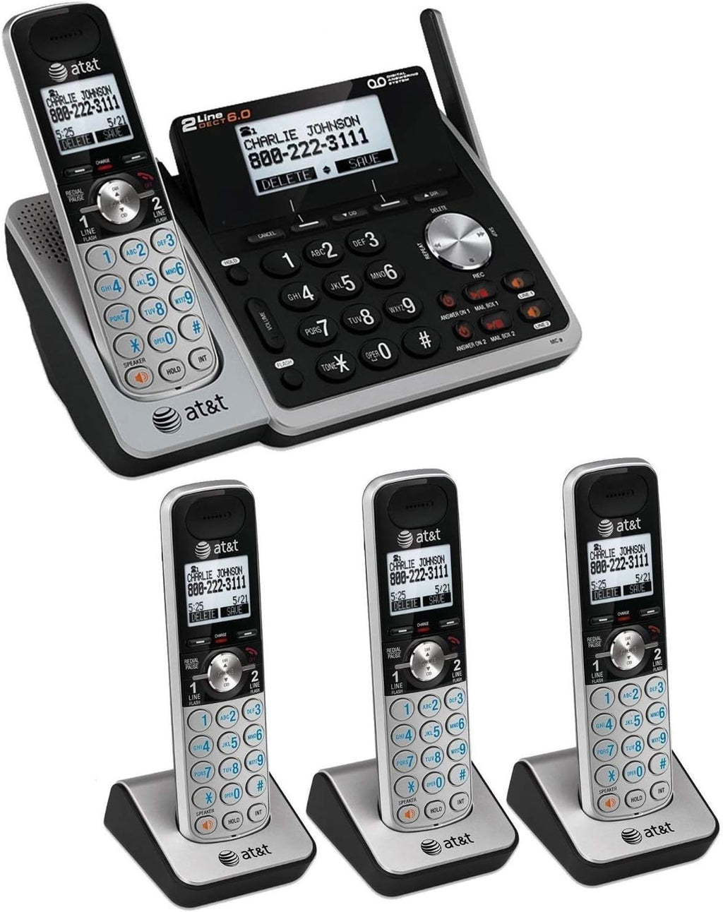 Black 3 Handset Expandable Cordless Phone with Answering System D24019