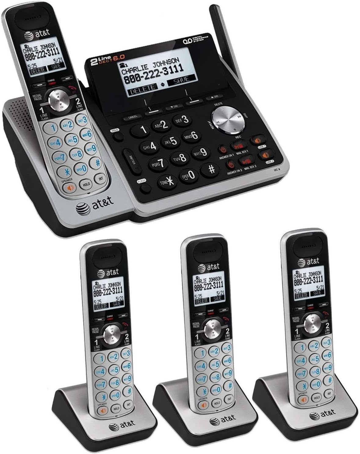 Black 3 Handset Expandable Cordless Phone with Answering System D24019