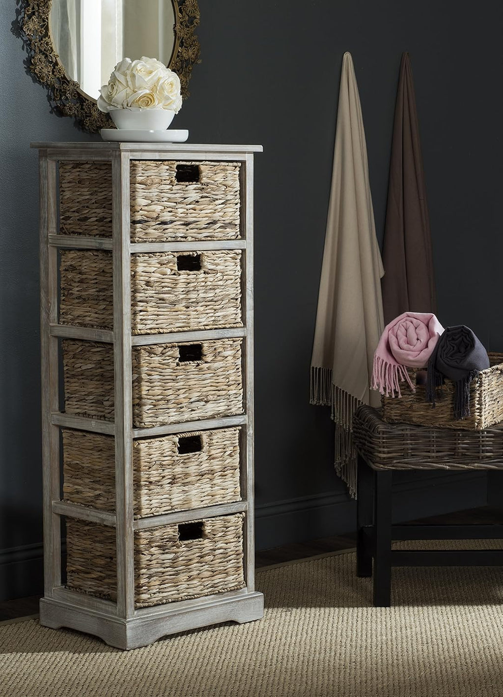 Wicker Basket Storage Tower X49901