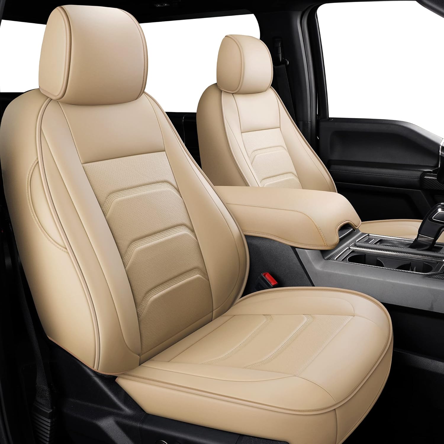 Beige Faux Leather Custom Seat Covers for Ford F150 F250 F350 2015-2020 H980006