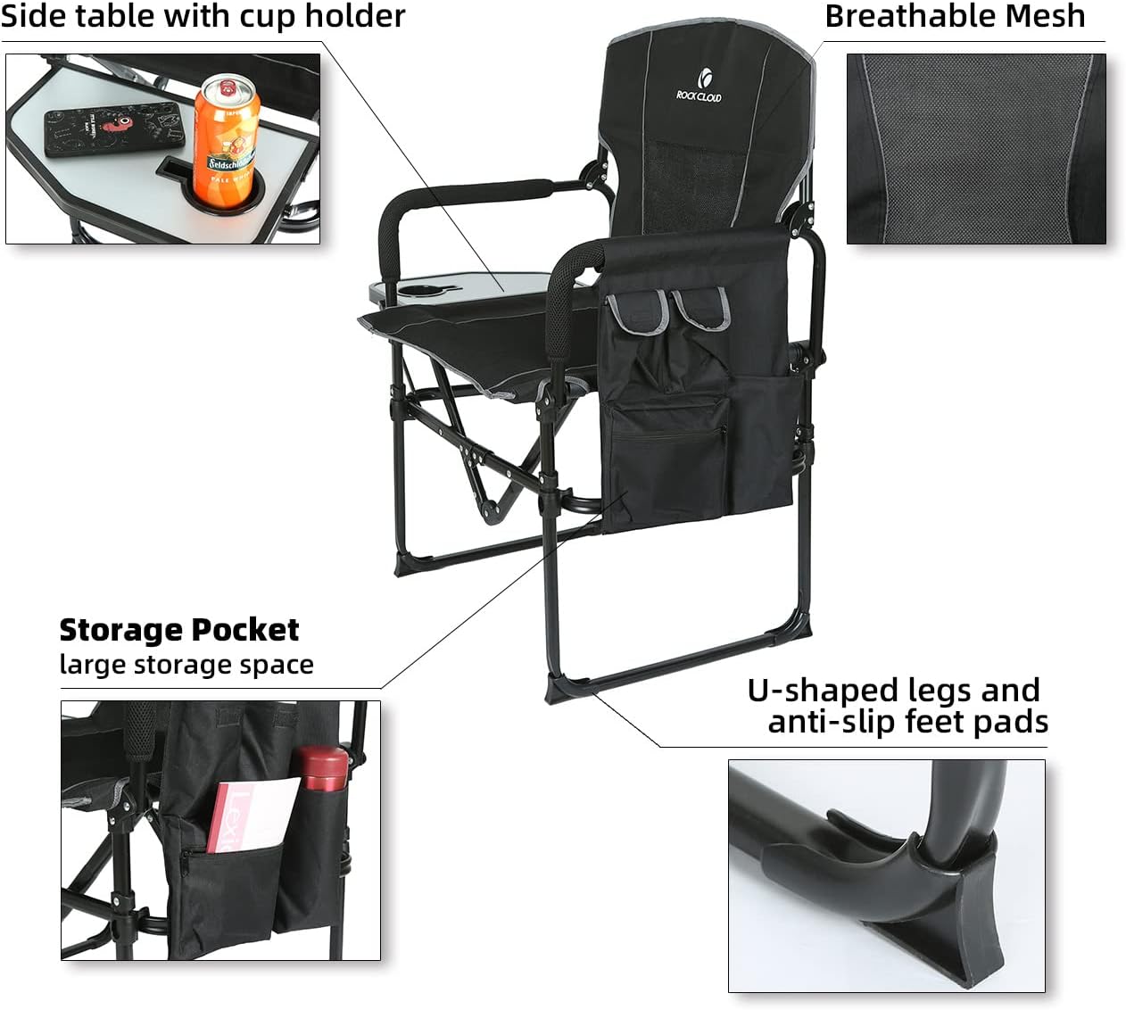 Folding Camping Chair with Storage Pocket and Side Table G333273