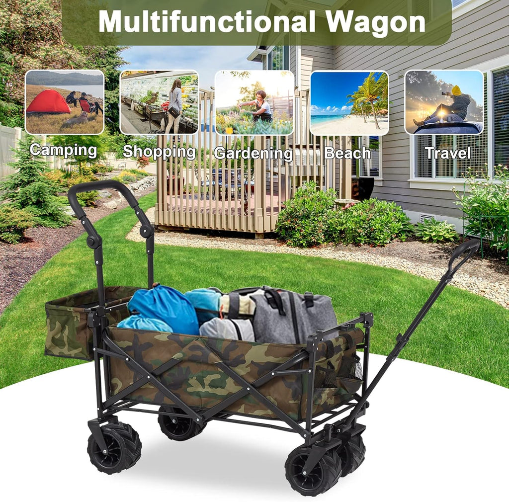 Camouflage Folding Utility Wagon Cart with Removable Canopy I920