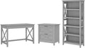 48W Reclaimed Pine Writing Desk with 2 Drawer Lateral File Cabinet and 5 Shelf Bookcase F62469