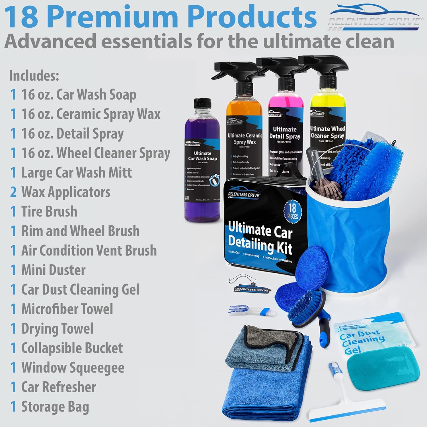18pc Car Detailing Kit with Bucket A338