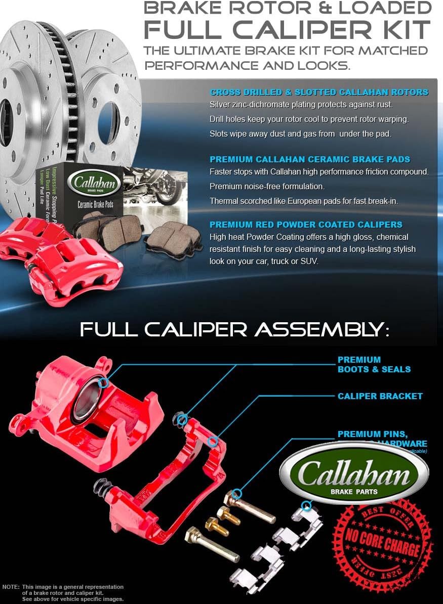 Premium Grade OE Loaded Calipers with Drilled Slotted Rotors and Ceramic Brake Pads Kit T630