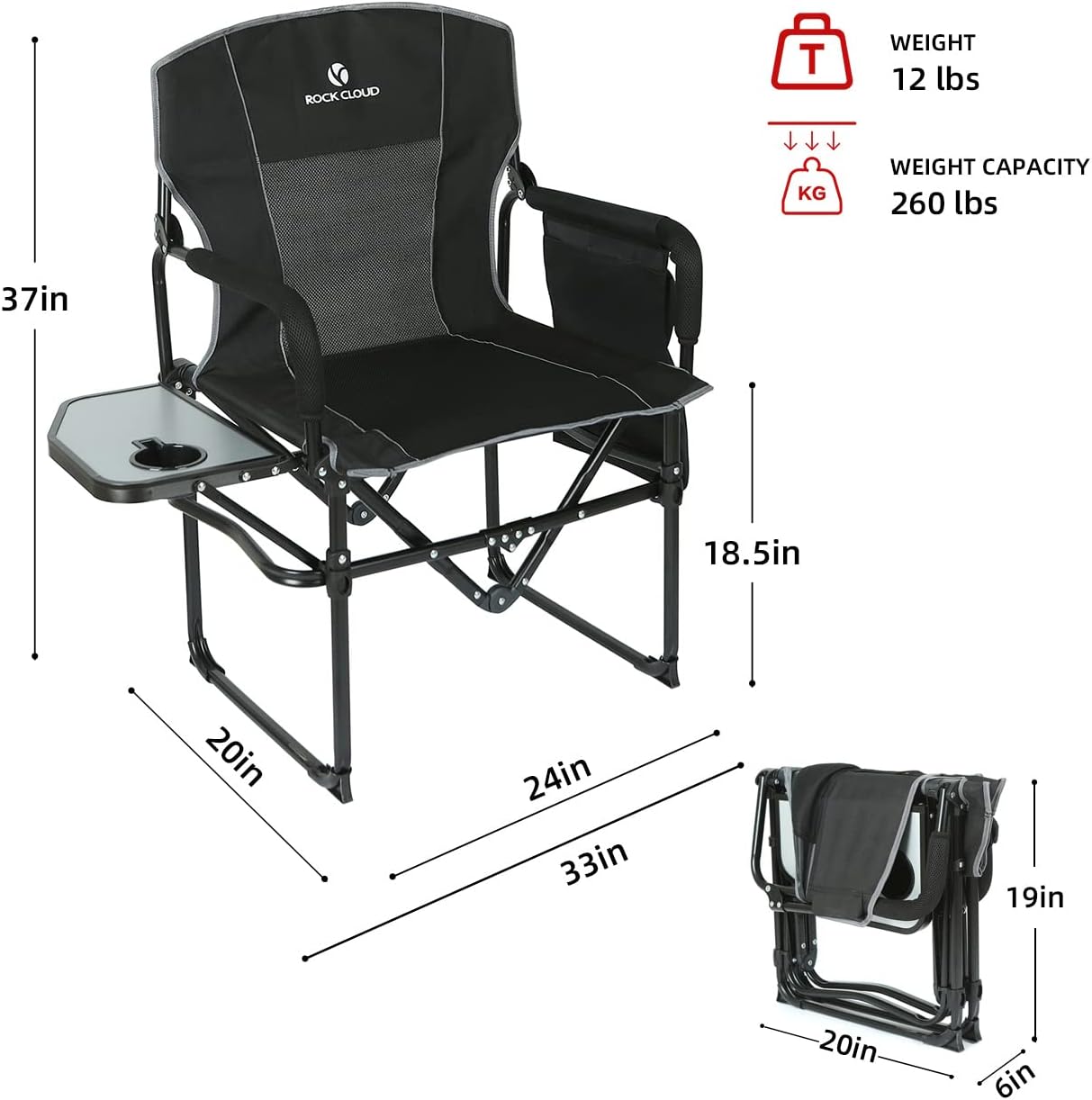 Folding Camping Chair with Storage Pocket and Side Table G333273
