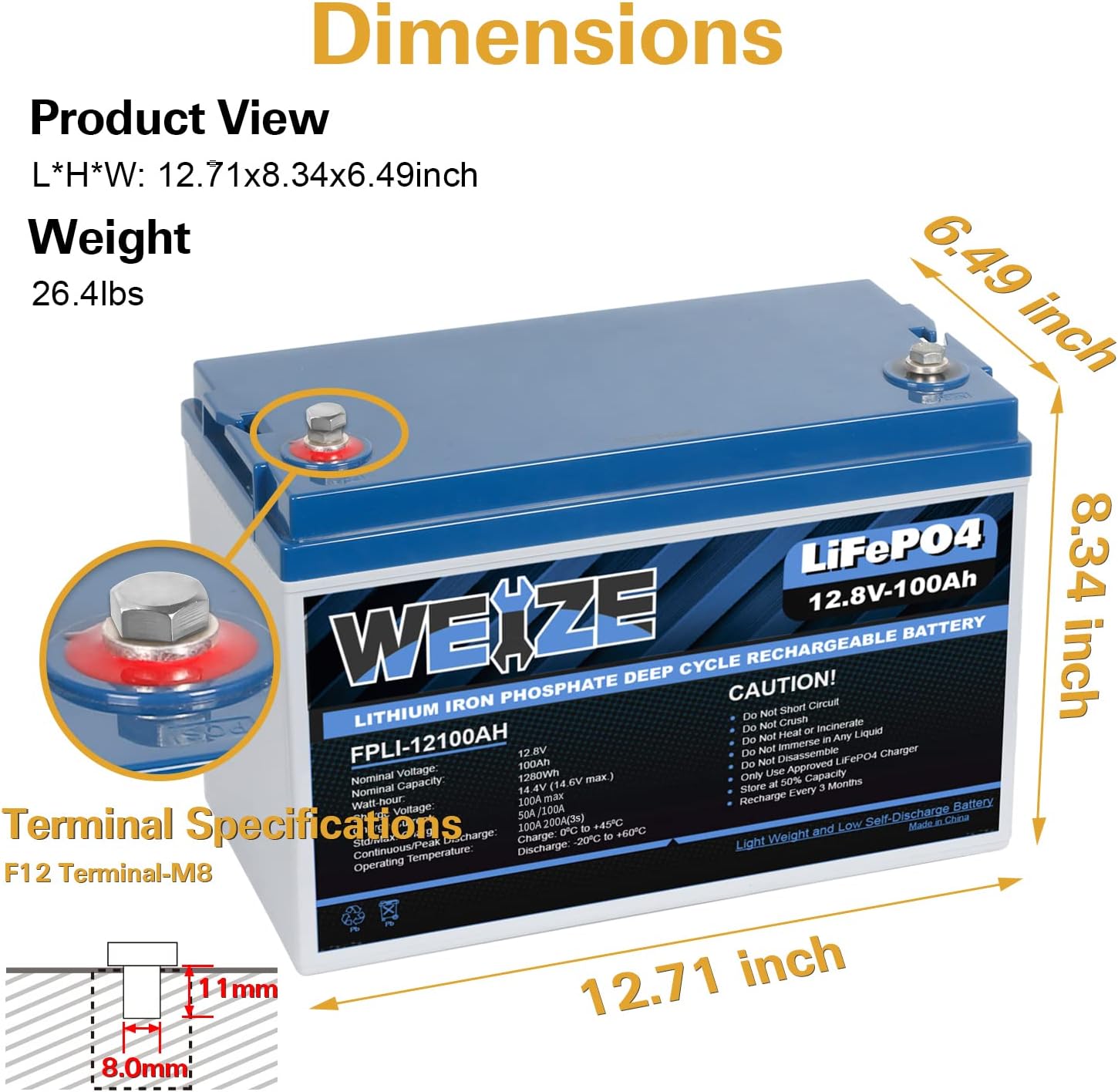 12V 200Ah LiFePO4 Lithium Battery with Smart BMS C10033