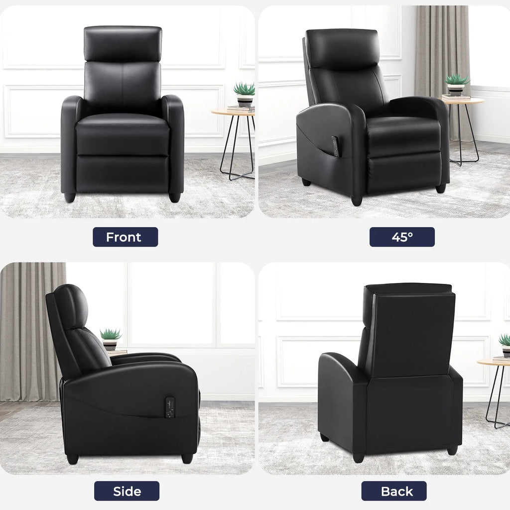 Black PU Leather Single Sofa Recliner Chair with Massage Backrest O277