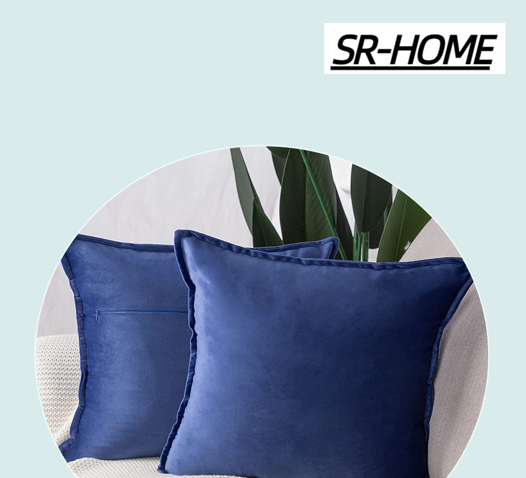 Set of 2 Velvet Decorative Throw Pillow Covers Square with Fringe Cushion Case J788
