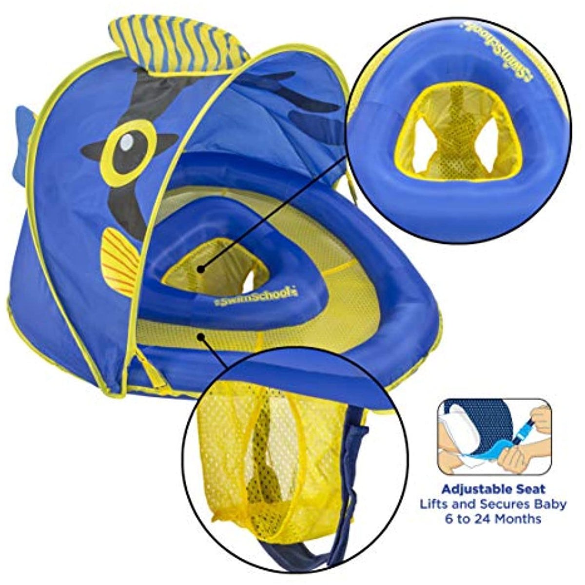 Blue/Yellow Baby Pool Float with Canopy and Safety Seat F442