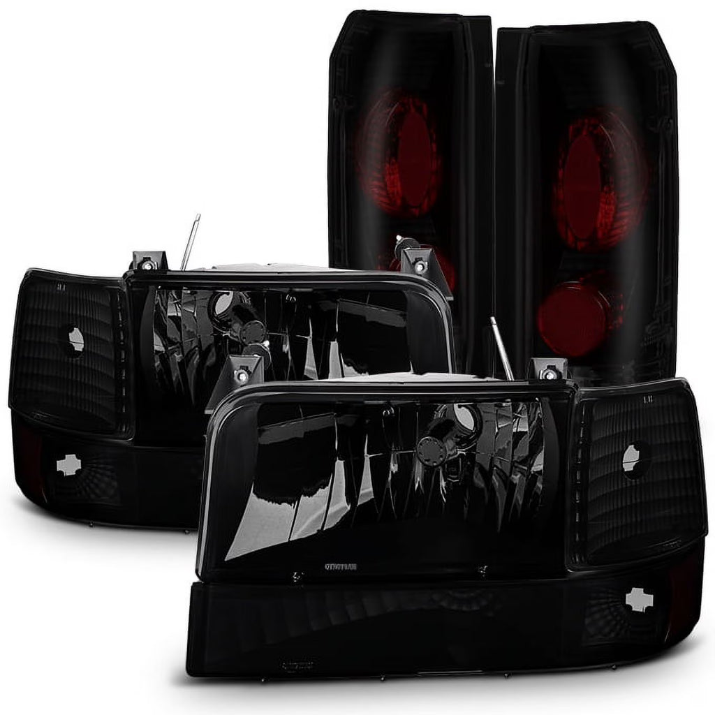 Black Smoked Headlights and Tail Lights Set for Ford F-150 F-250 F-350 Bronco V3002