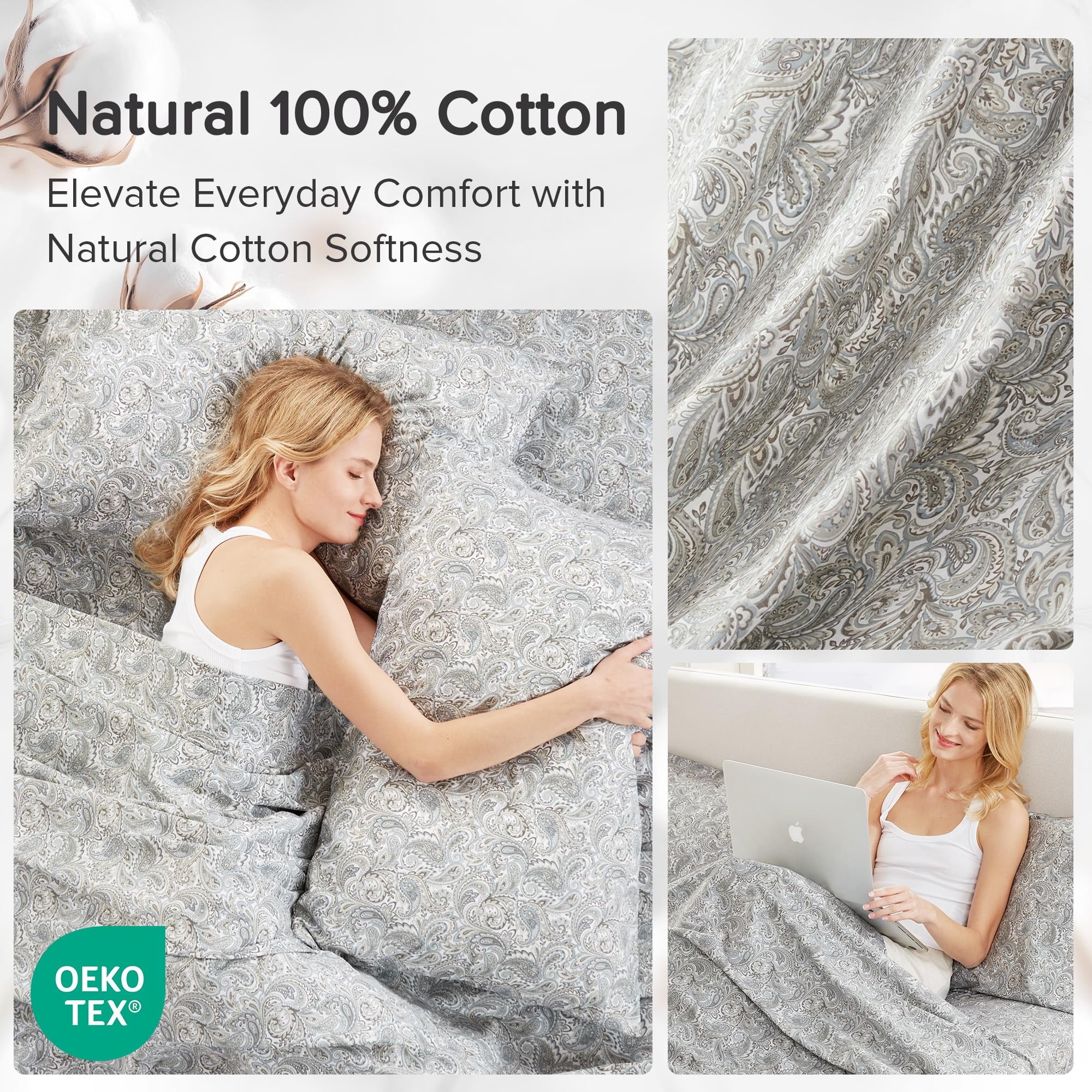 Gray 4 Piece Cotton Queen Sheets Set with Deep Pocket P475626