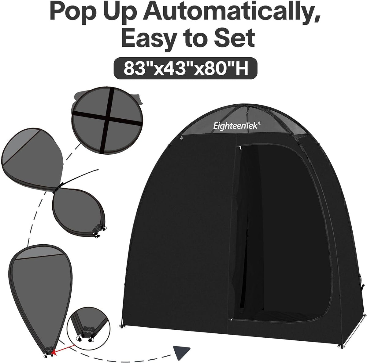 Camping Shower Tent Changing Room with Fixed Floor 2 Rooms and Doors Pop Up Privacy Shelter with Carry Bag 83"x43"x80" T820805