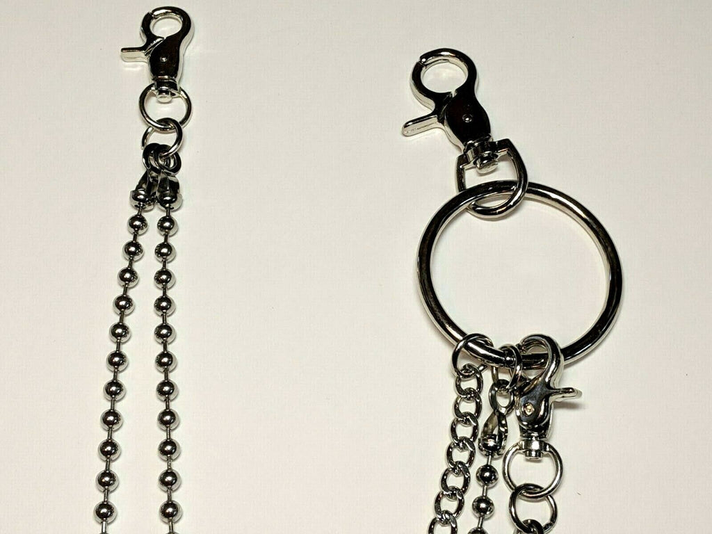 Silver Ball Bead Triple Chain Link Biker Hoop Trucker Key Chain H57629