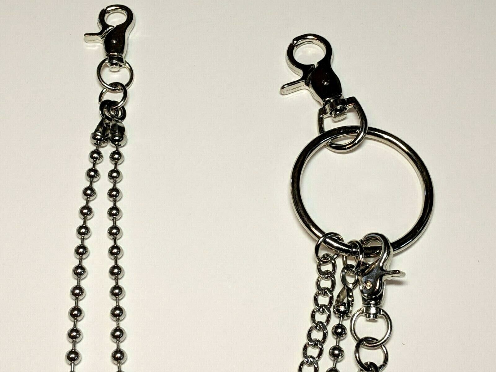 Silver Ball Bead Triple Chain Link Biker Hoop Trucker Key Chain H57629