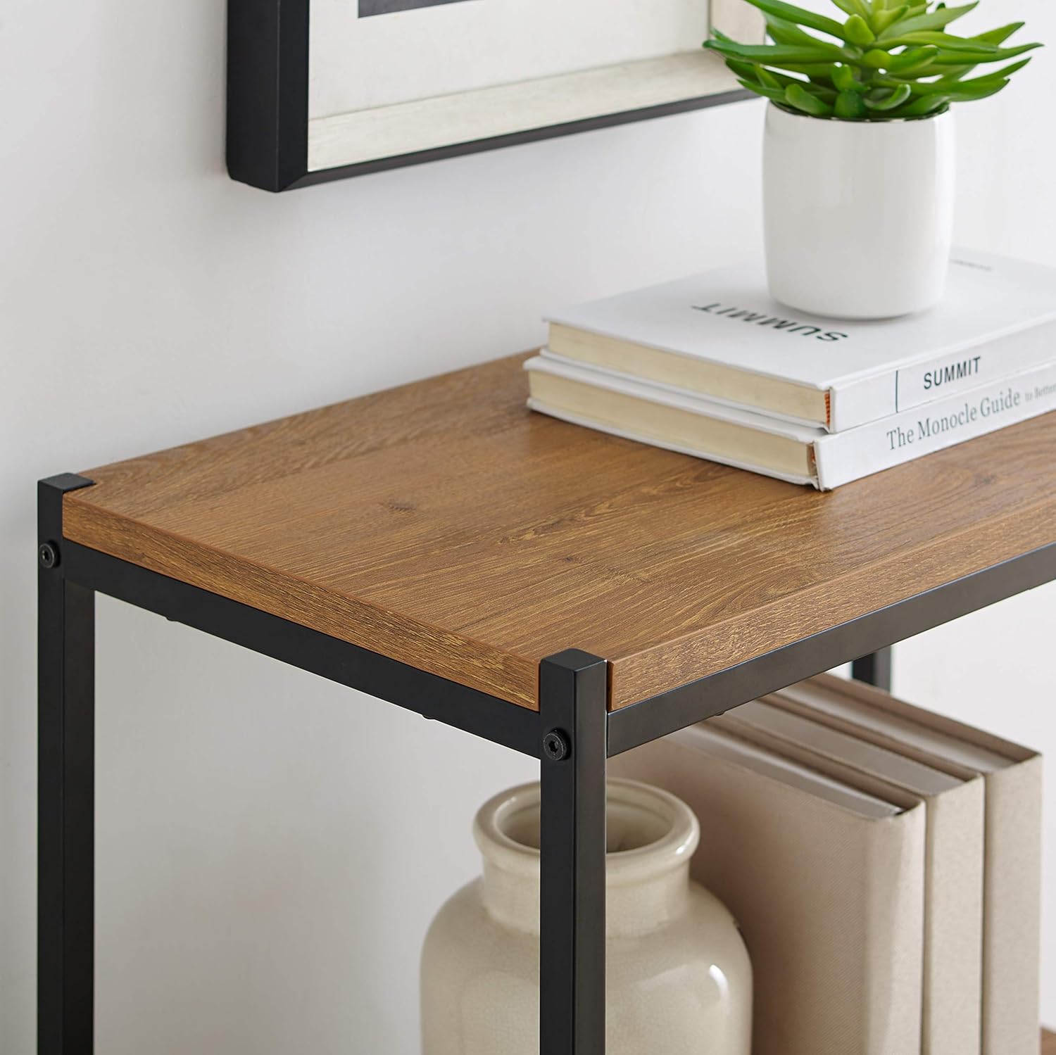 Rustic Industrial 3 Tier Bookshelf with Metal Frame E41638