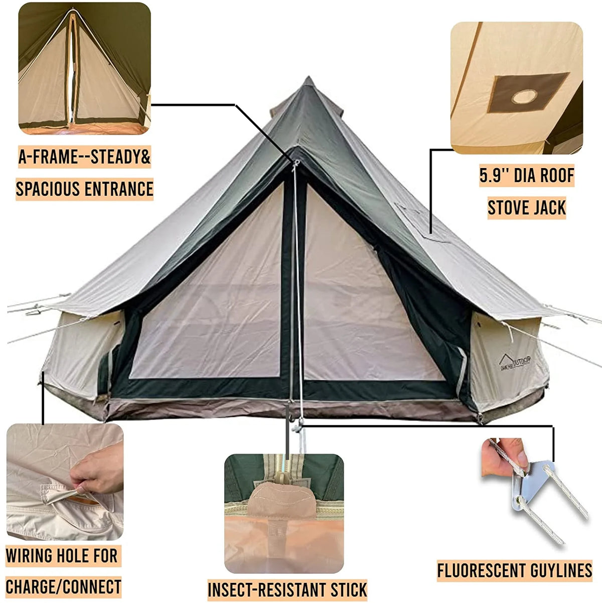 Green Canvas Bell Tent 4 Person 13.2ft Diameter O667