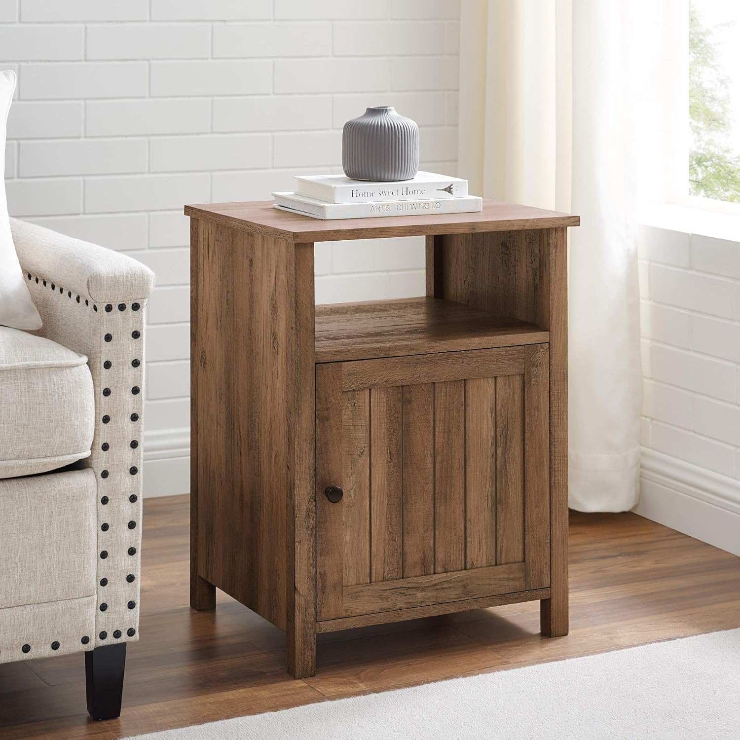 Rustic Oak Wood Side Accent Table A6196