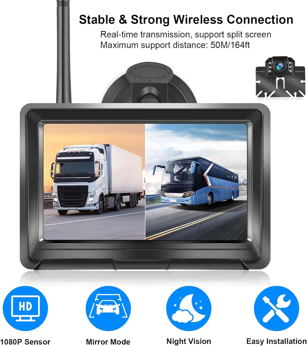 Wireless Backup Camera with 5 Inch HD 1080P Split Screen System, 2.4G Digital Signals, Pack of 2 Z258