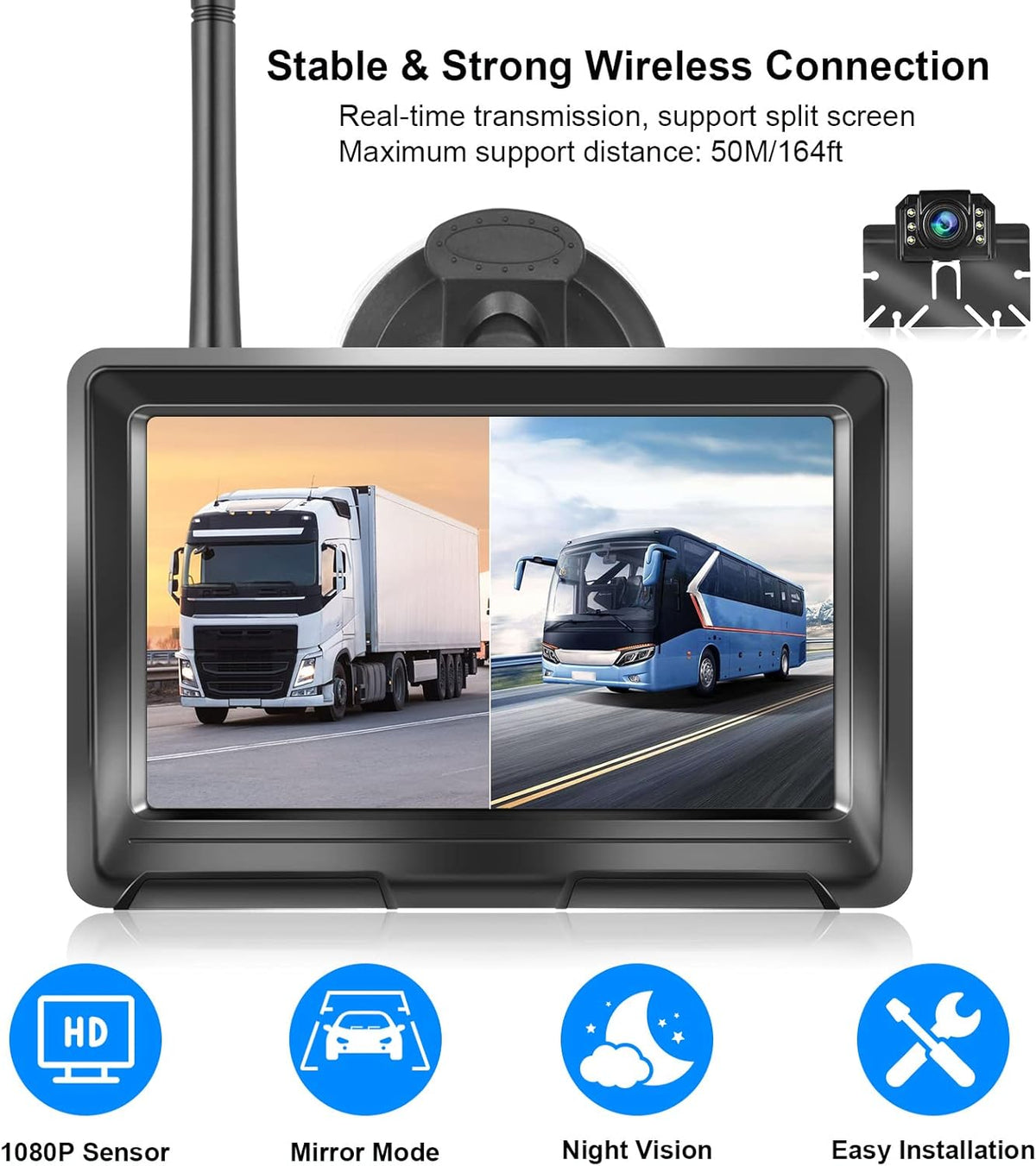 Wireless Backup Camera with 5 Inch HD 1080P Split Screen System, 2.4G Digital Signals, Pack of 2 Z258