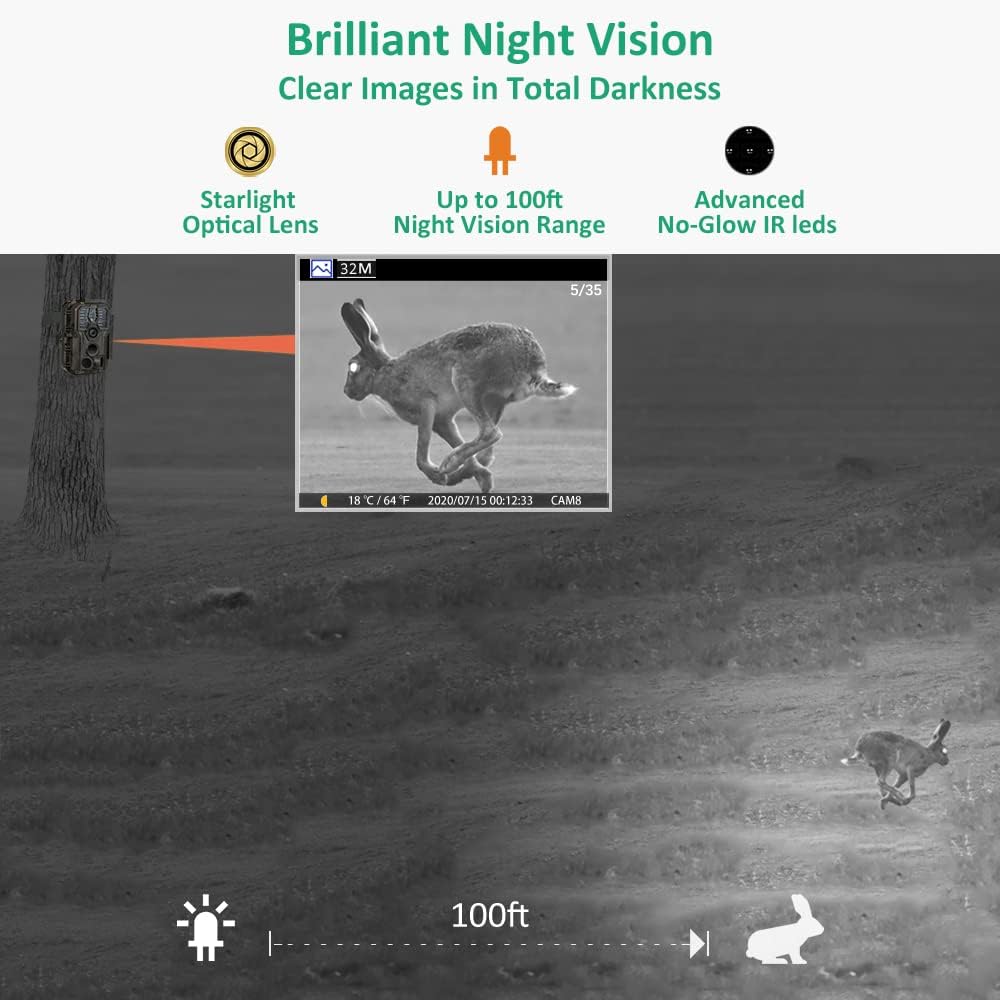 Trail Camera Wi-Fi 32MP 1296P Night Vision IP66 Waterproof Z672437