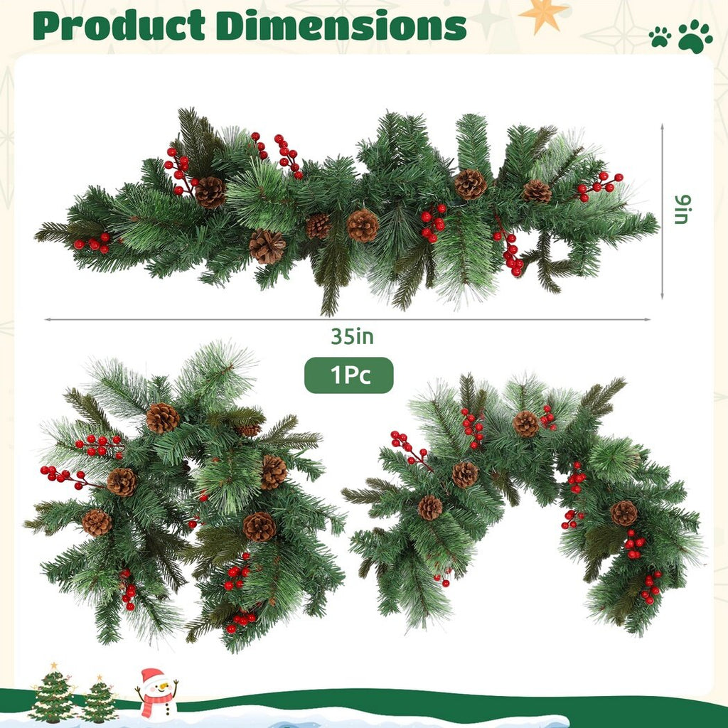 35" Artificial Pine Cone Mailbox Garland with Red Berry T620
