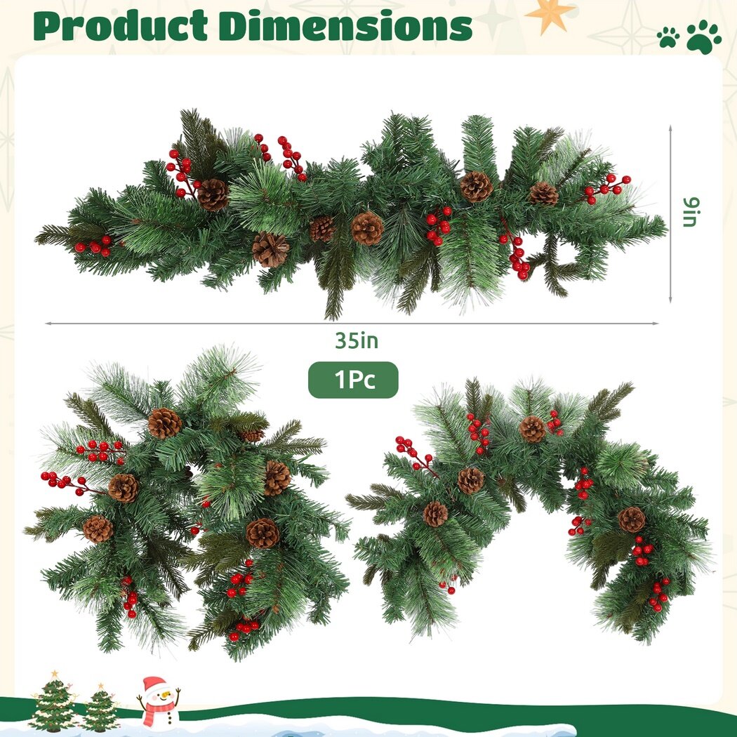 35" Artificial Pine Cone Mailbox Garland with Red Berry T620