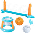 Light Blue Inflatable Pool Volleyball Set with Basketball Hoops C41112