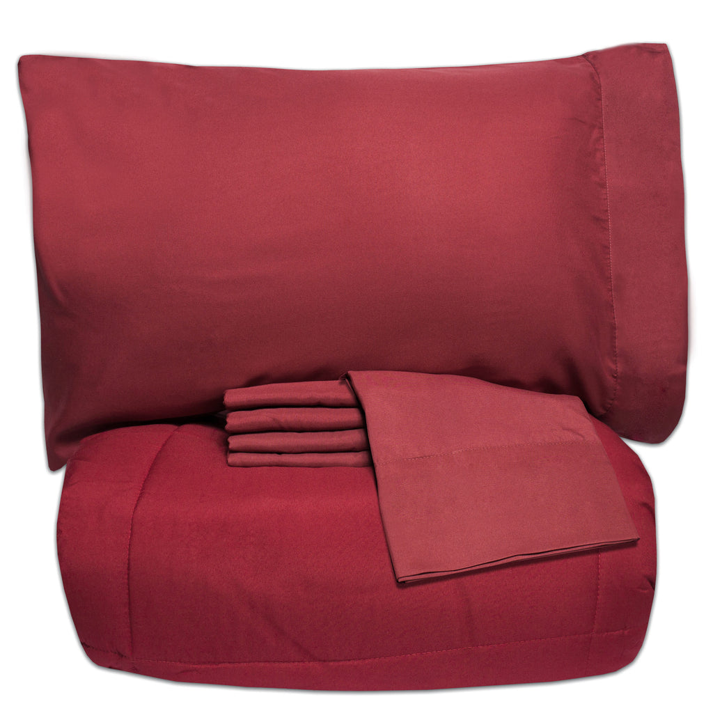 5 Piece Down Alternative Comforter & Sheet Set, Twin Extra-Long, Burgundy M443