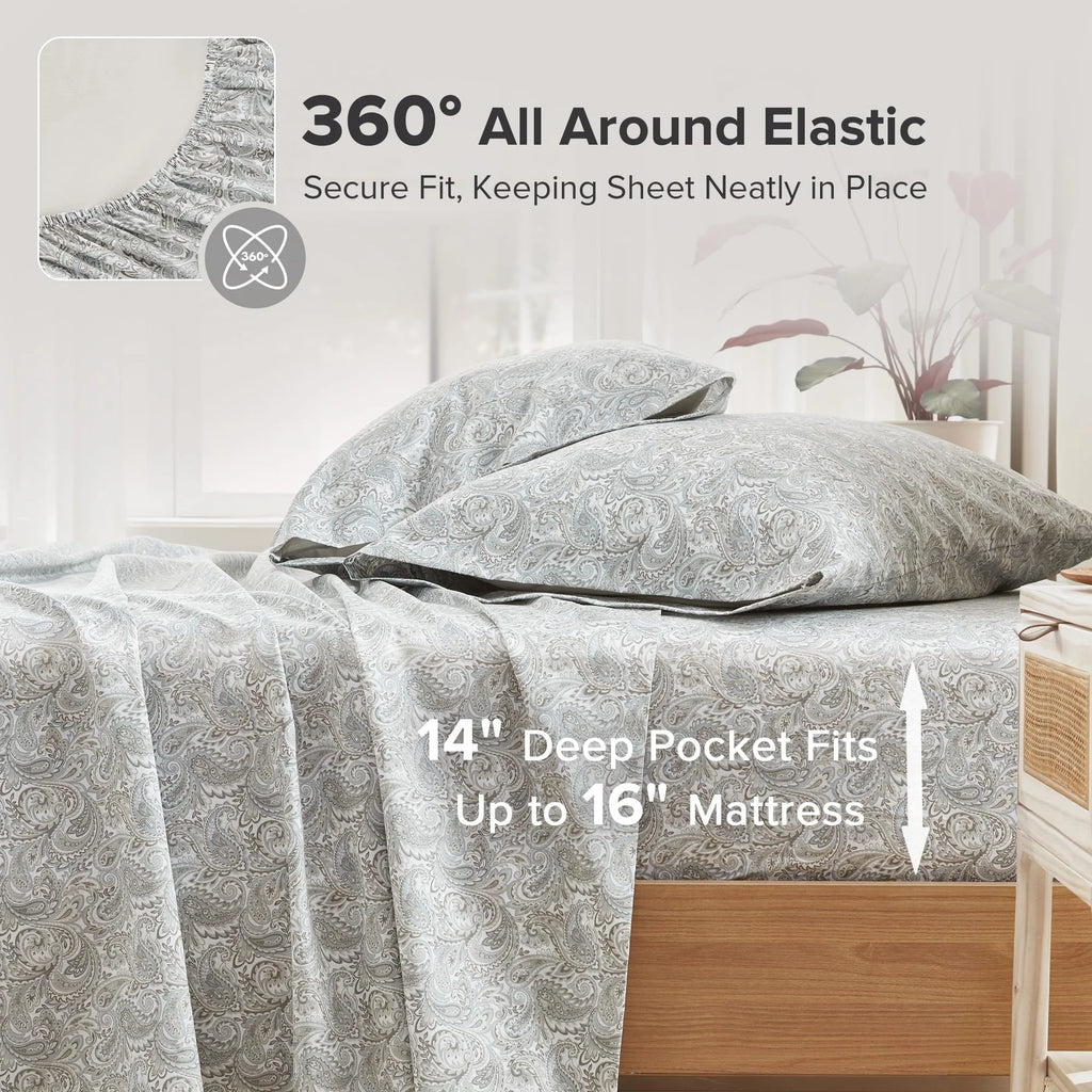 Gray 4 Piece Cotton Queen Sheets Set with Deep Pocket P475626