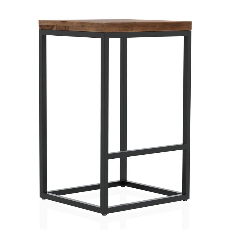 Rustic Metal Square Barstool in Natural Oak B621038