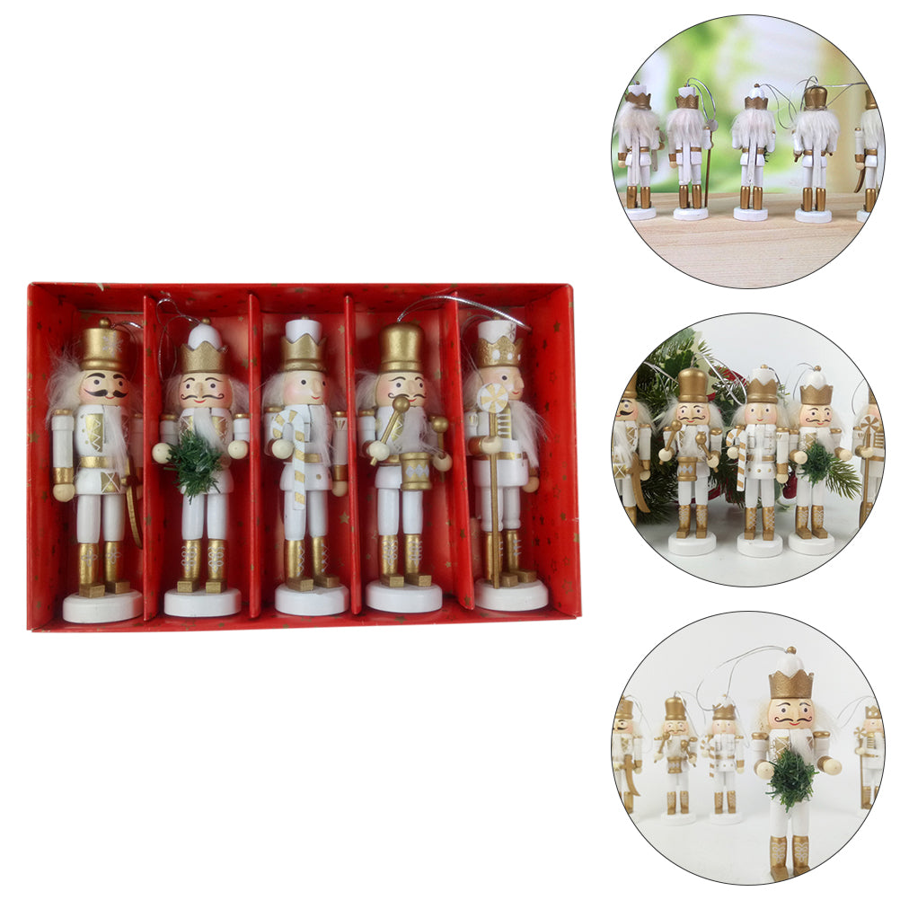5pcs Christmas Wooden Nutcracker Doll Pendant Hanging Ornament R718403