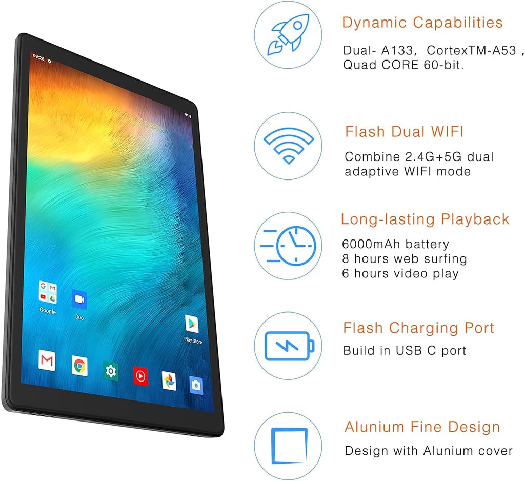 10.1" WiFi Tablet Quad CORE 64-bit Android 11.0 LCD Display Bluetooth 4.2 Touch Panel B5434