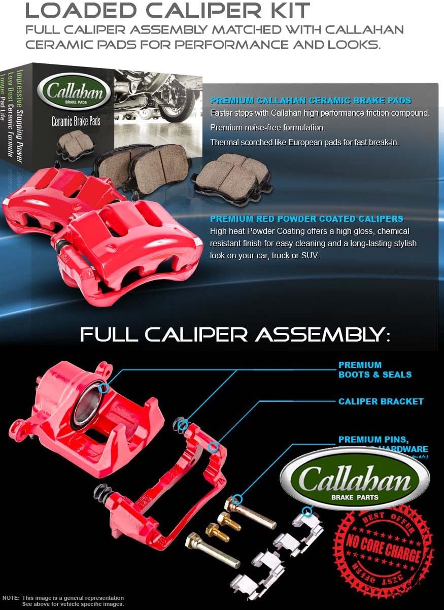 Red Coated Caliper Pair + Ceramic Brake Pads + Hardware Brake Kit D892