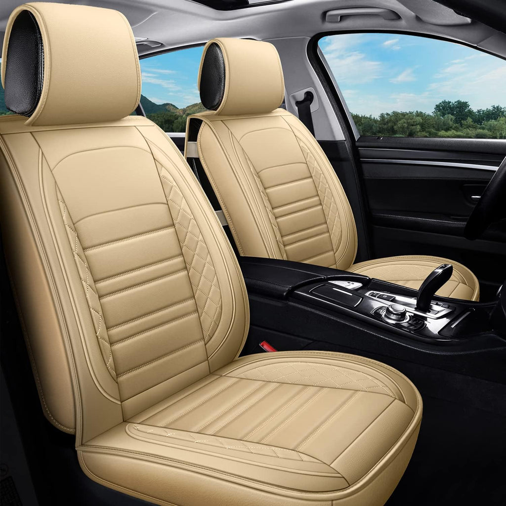 Beige Leather Car Seat Covers for Front Seats X132050