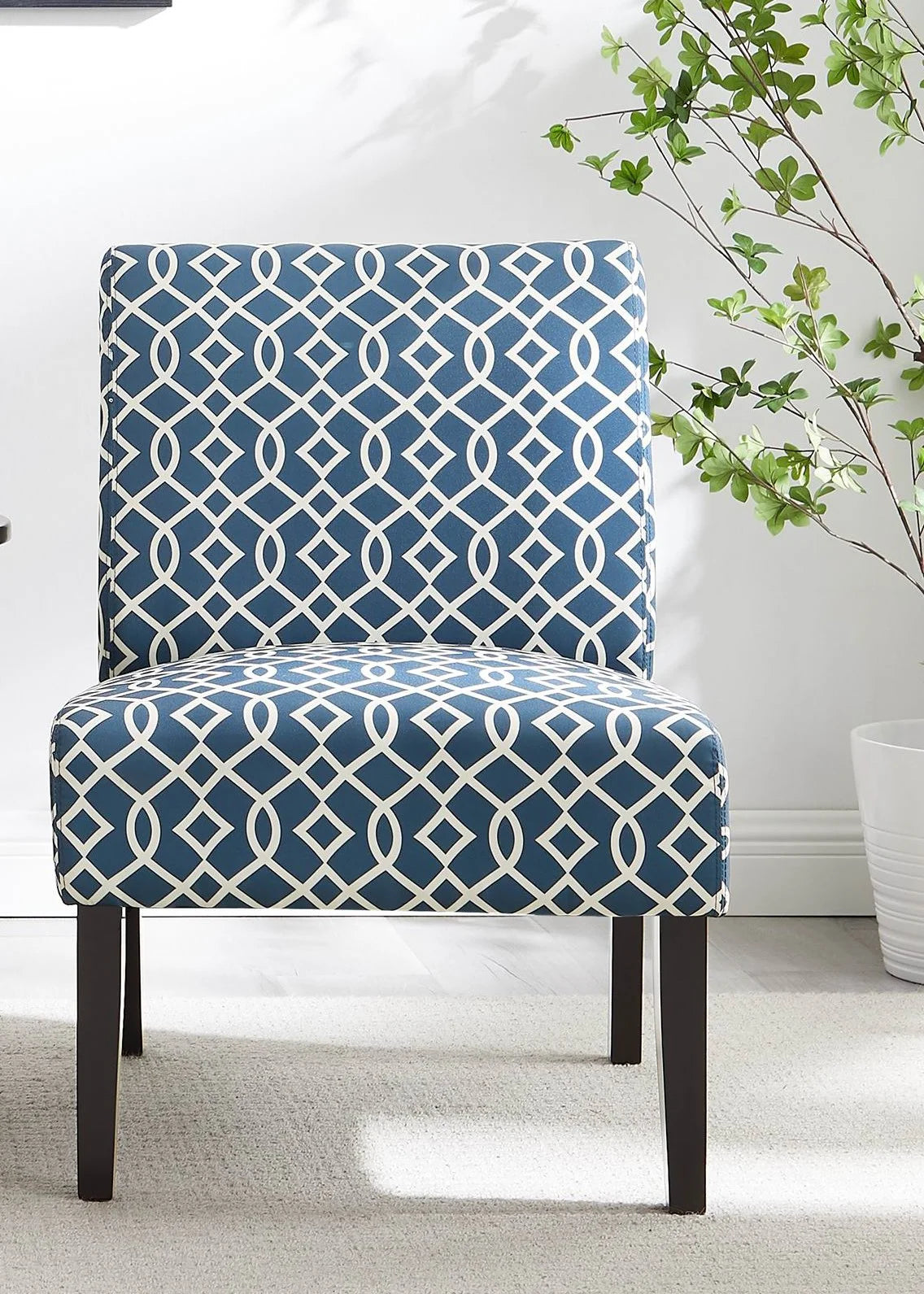 3pc Blue Fabric Upholstered Side Table and 2 Chairs J70330