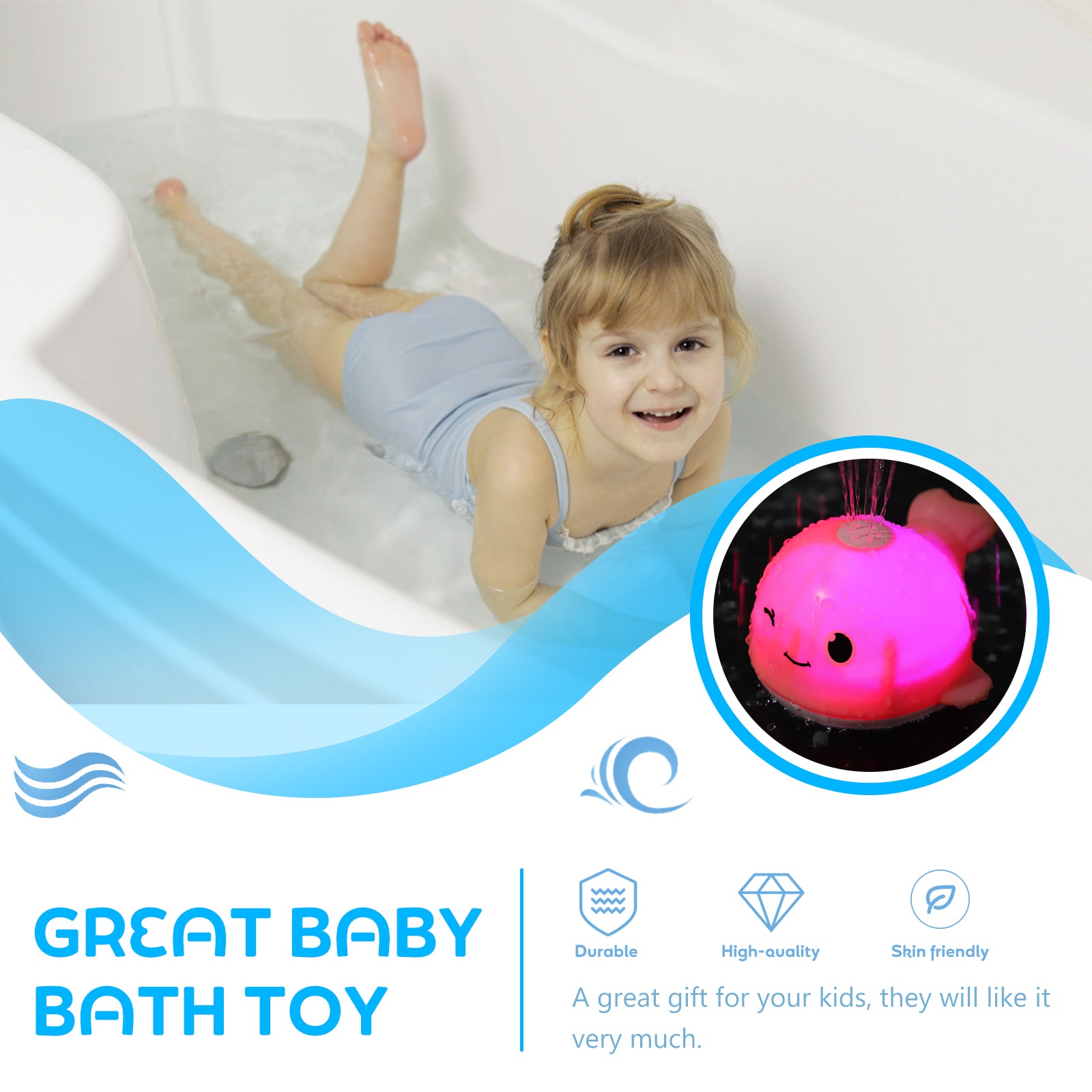 Pink Plastic Spouting Whale Baby Bath Toy H3097