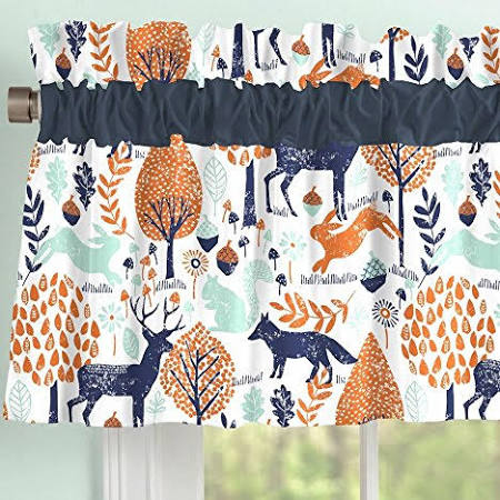 Navy and Orange Woodland Window Valance Rod Pocket I749107