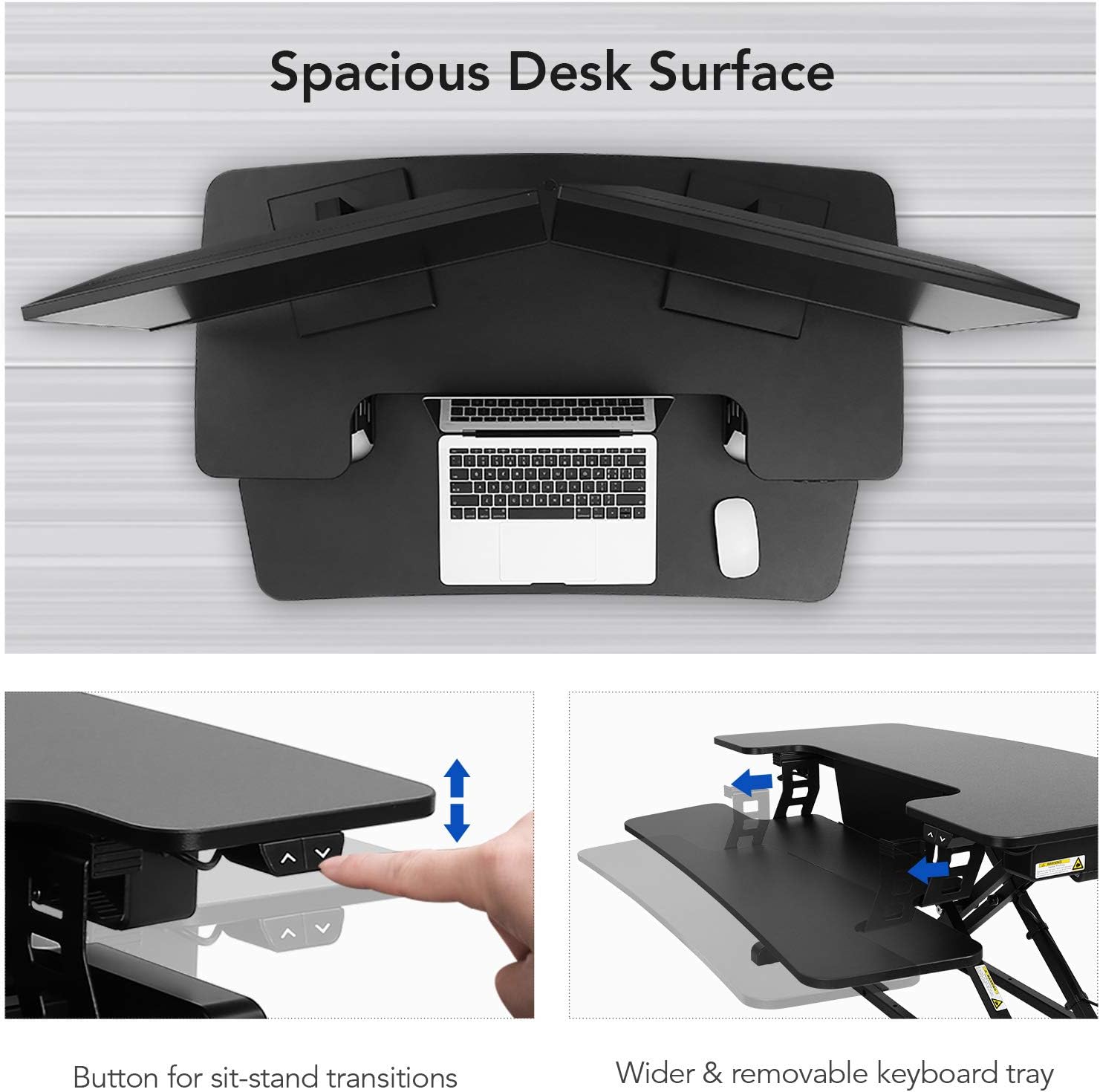 Motorized Standing Desk Converter 36" Wide Electric Stand up Desk Riser Black Height Adjustable Desk A140